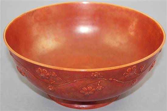 An unusual Ruskin orange lustre bowl, c.1910, 26cm diam.